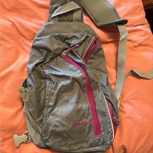 Eddie Bauer Gray and Pink Sling Bag